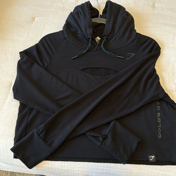 Gymshark Tops - Gym shark “Golds Gym”  black hoodie - light material .. with chest cut out-